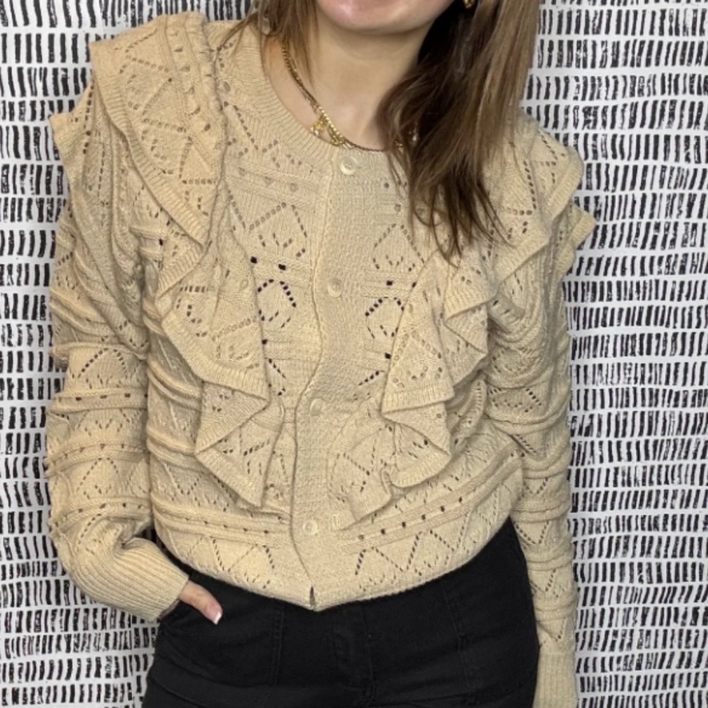 Ivory Ruffled Knit Cardigan